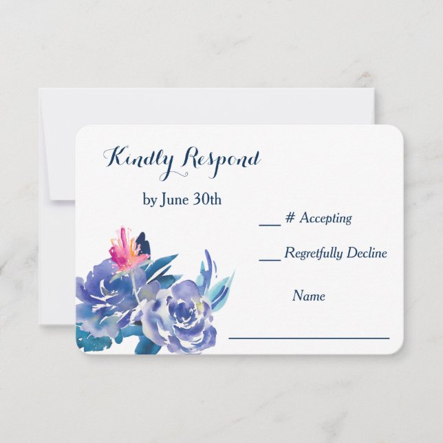 Blue Roses Bouquet Wedding RSVP (Front)