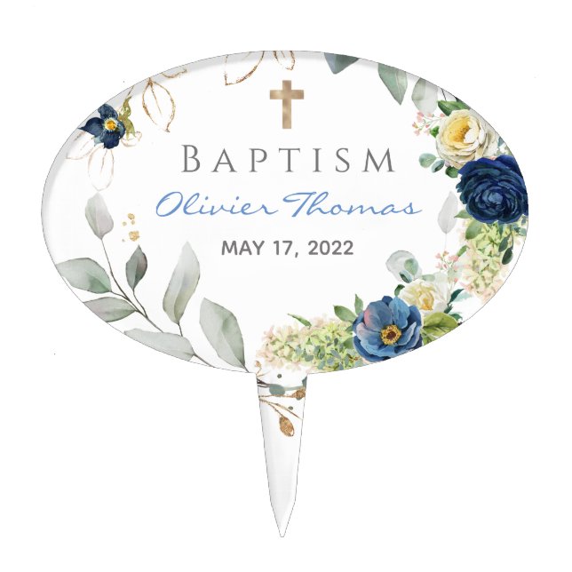 Blue Roses Boy Baptism  Cake Picks (Front)