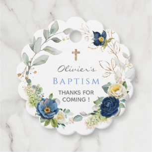 Blue roses Boy Baptism Favor Tags