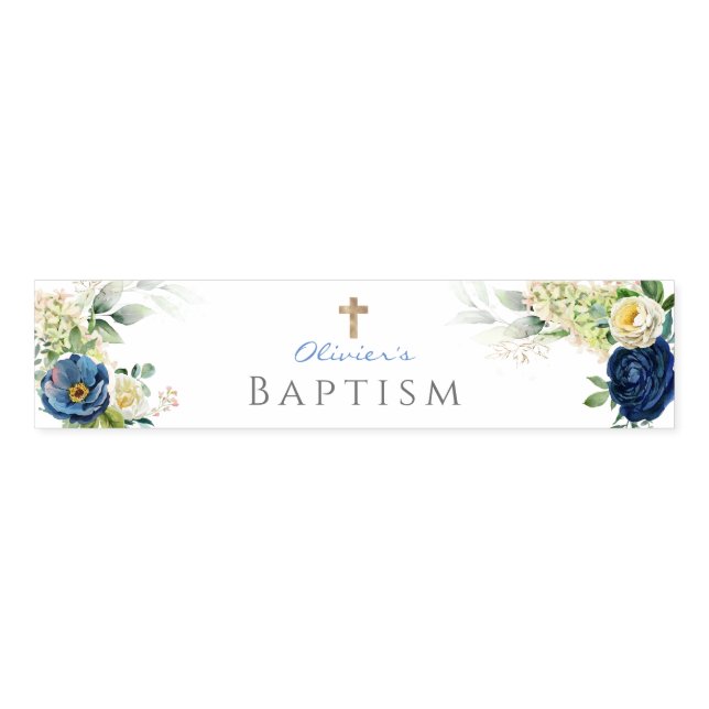 Blue Roses Boy Baptism Napkin Bands (Unfolded)