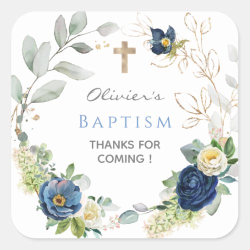 blue Roses Boy Baptism Stickers  Labels