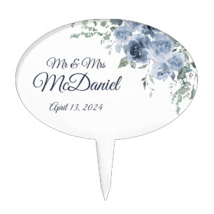 Blue Roses Bridal Shower Cake Toppers