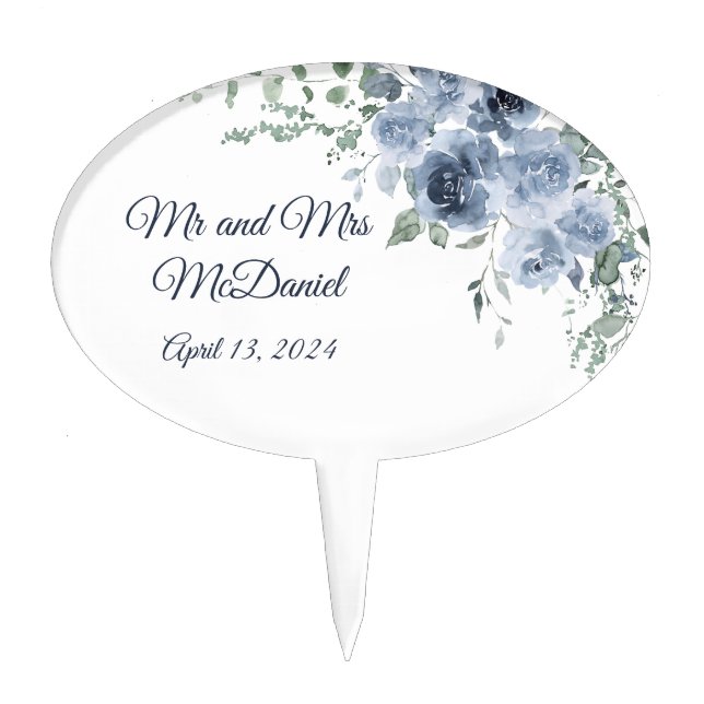  Blue Roses Bridal Shower Cake Toppers (Front)