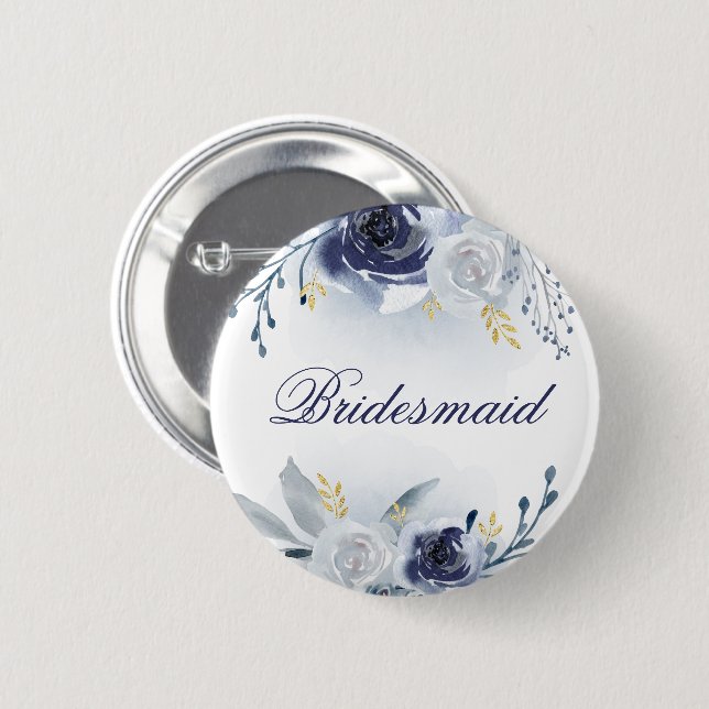 blue roses bridesmaid button (Front & Back)