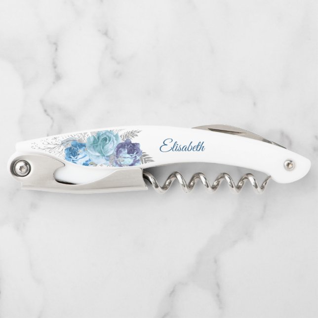 Blue Roses Bridesmaid Waiter's Corkscrew (Front)