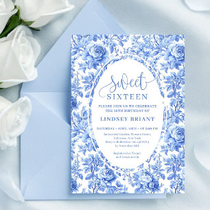 Blue Roses Chic Digital Sweet 16 Invitation