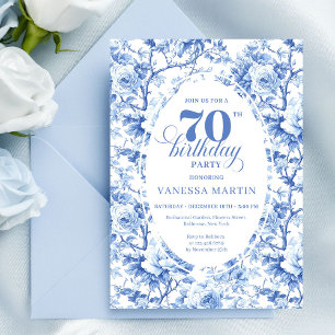 Blue Roses Classic 70th Birthday Invitation