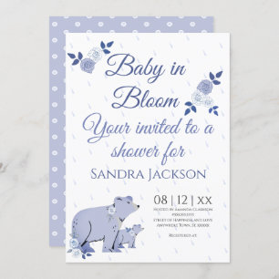 Blue Roses Cute Momma Bear Boy Baby Shower Invitat Invitation
