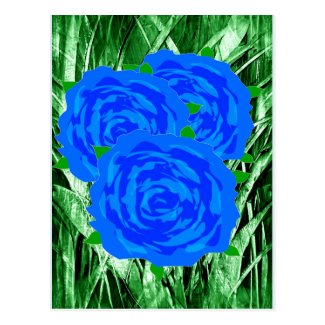 Blue Roses Design on Postcard