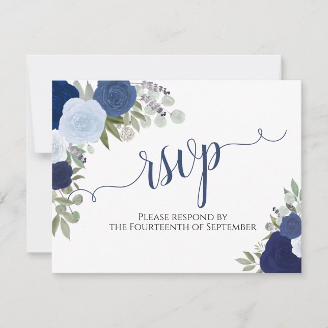 Blue Roses Downloadable Wedding RSVP Postcard (Front)