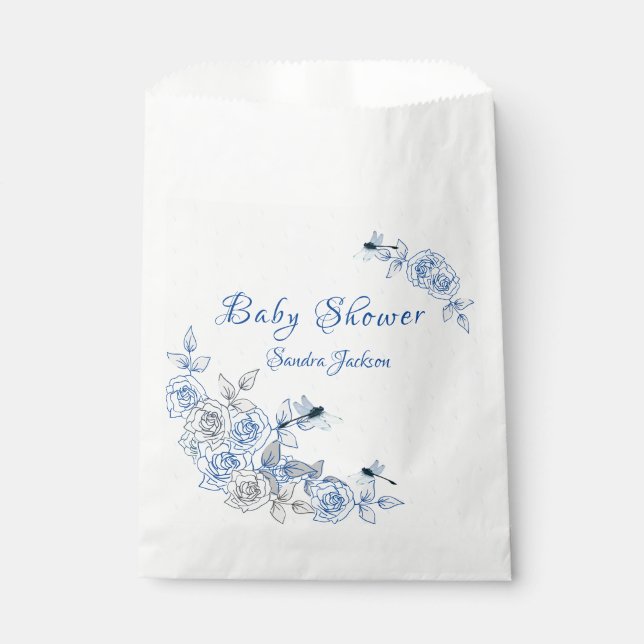 Blue Roses Dragonfly Boy Baby Shower Favor Bag (Front)