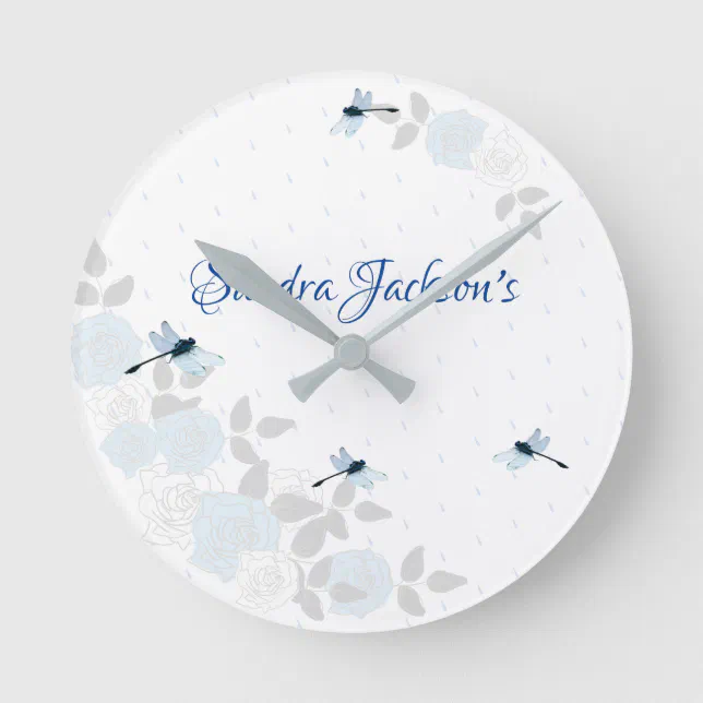 Dragonfly Clock Roses Blue Roses Dragonfly Boy Baby Shower Gift Round Clock | Zazzle