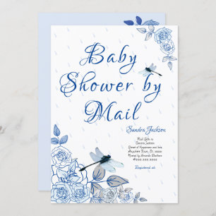 Blue Roses Dragonfly Boy Baby Shower Invitation