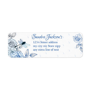 Blue Roses Dragonfly Boy Baby Shower Label