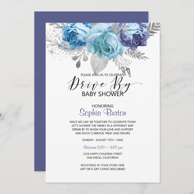 Blue Roses Drive By Invitation (Front/Back)