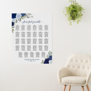 Blue Roses Elegant 29 Table Wedding Seating Chart Foam Board