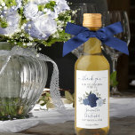 Blue Roses Elegant Boho Wedding Thank You Mini Wine Label<br><div class="desc">These beautiful miniature wine labels are perfect as wedding favors, or for thanking members of your bridal party. The rustic boho chic design features a cluster of hand painted watercolor roses and foliage in shades of dusty blue, navy, and indigo. The text uses a hand written script font and reads...</div>