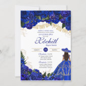 Blue Roses Elegant Charro Quinceanera Invitation (Front)