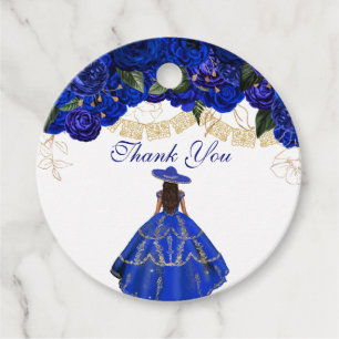Blue Roses Elegant Floral Charro Quinceanera Favor Tags