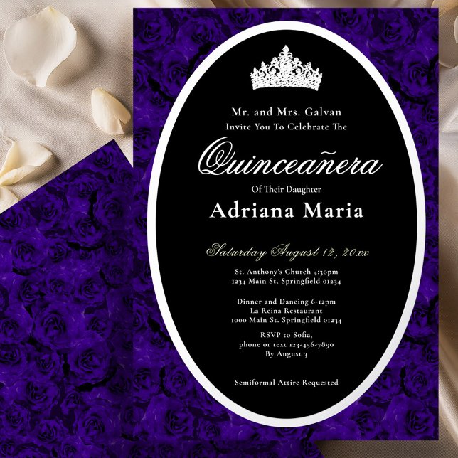 Blue Roses Elegant Silver Floral Quinceanera   Foil Invitation (Creator Uploaded)