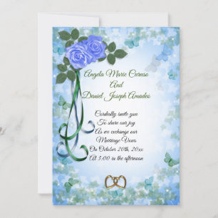 Blue Roses elegant Spring Wedding invitation