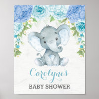 Blue Roses Elephant Boy Baby Shower Welcome Poster