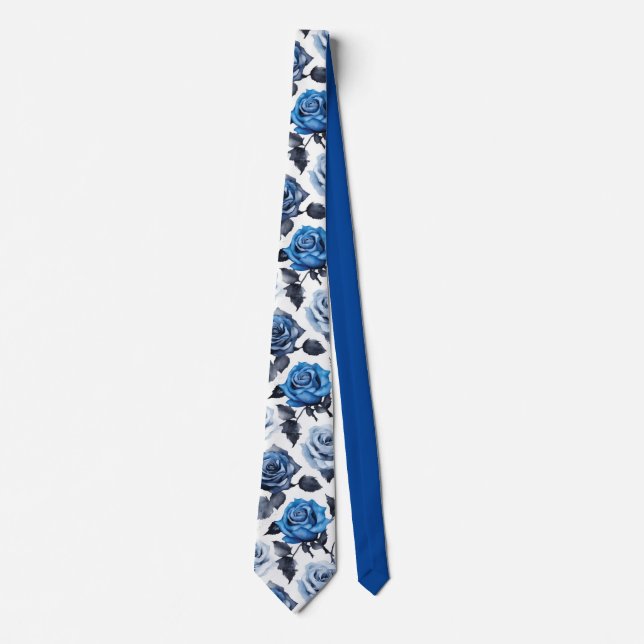 Blue Roses Floral 1 Neck Tie (Front)