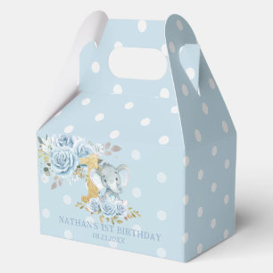 Blue Roses Floral Elephant Boy 1st Birthday Favor Boxes
