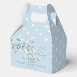 Blue Roses Floral Elephant Boy Baby Shower Favor Boxes