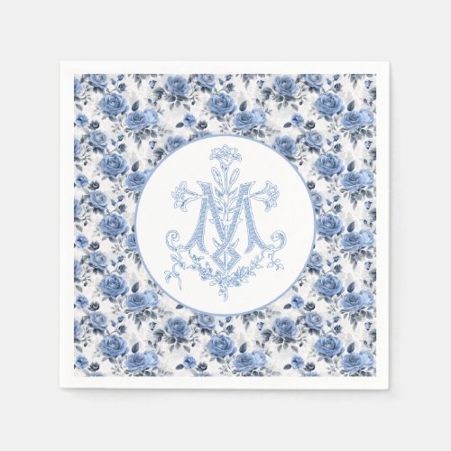 Blue Roses Floral Marian Cross Religious Mary Napkins