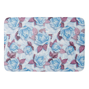Blue roses. Floral pattern Bathroom Mat
