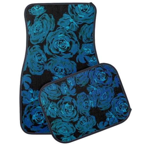 Blue Roses Floral Pattern Car Floor Mat