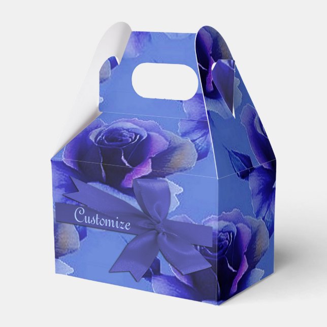 Blue Roses Floral Pattern Gable Favor Box (Front Side)
