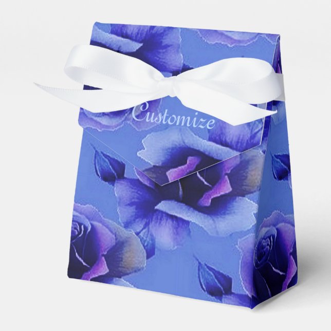 Blue Roses Floral Pattern Tent Favor Box (Front Side)