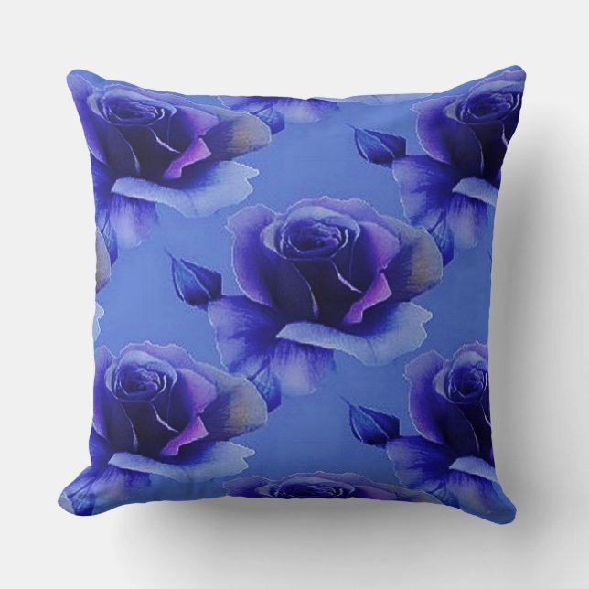 Blue Roses Floral Pattern Throw Pillow (Front)