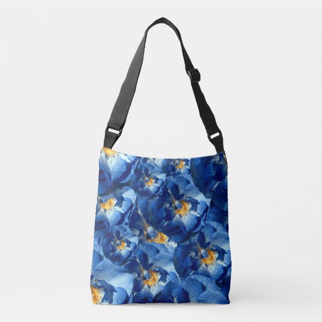 Blue  Roses Floral Pattern Tote (Front)