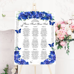 Blue Roses Floral Quinceañera Seating Chart Foam Board