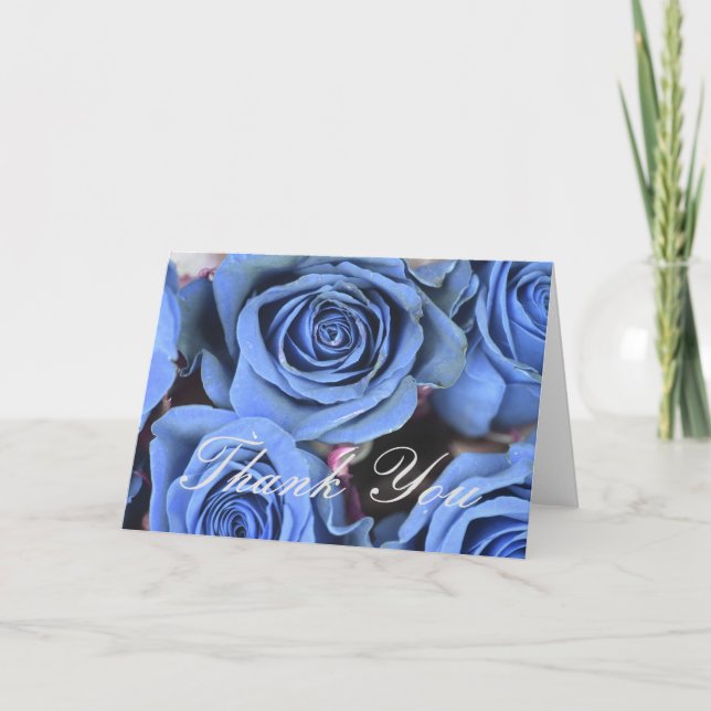 Blue Roses Floral Thank You Card (Front)