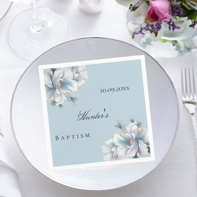 Blue roses florals elegant boy baptism napkins (Creator Uploaded)