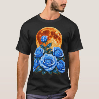 Blue Roses Full Moon T-Shirt | Celestial Floral Te