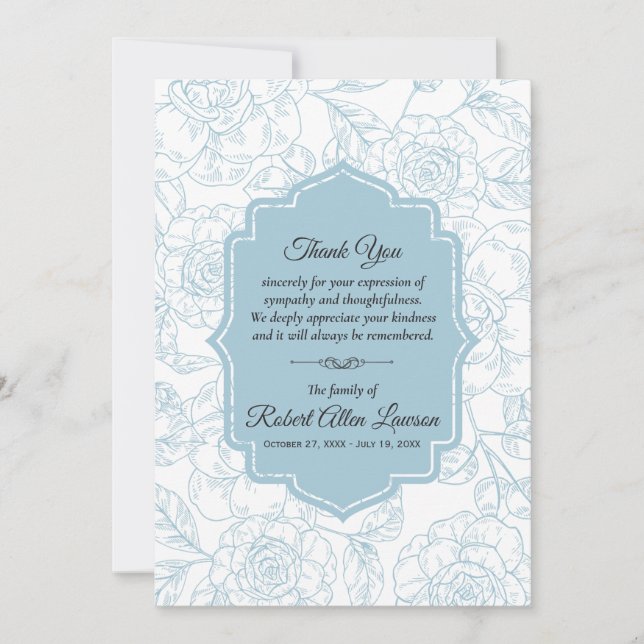Blue Roses Funeral Memorial Thank You Cards (Front)