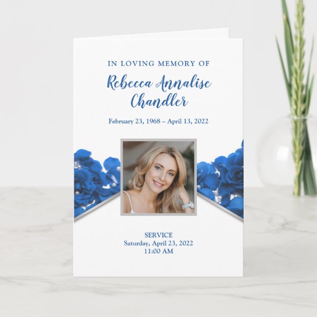 Blue Roses Funeral Program | Memorial Program (Front)