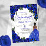Blue Roses & Gold Fancy Ball Gown Quinceanera  Invitation