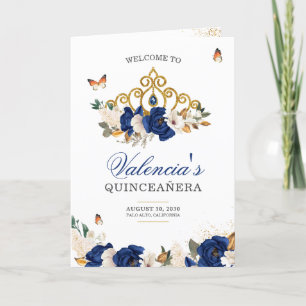Blue Roses Gold Tiara Butterfly Quinceanera Program