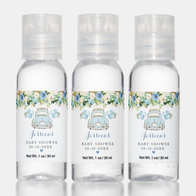 Blue Roses Greenery Car Drive By Baby Shower Hand Sanitizer (Set)