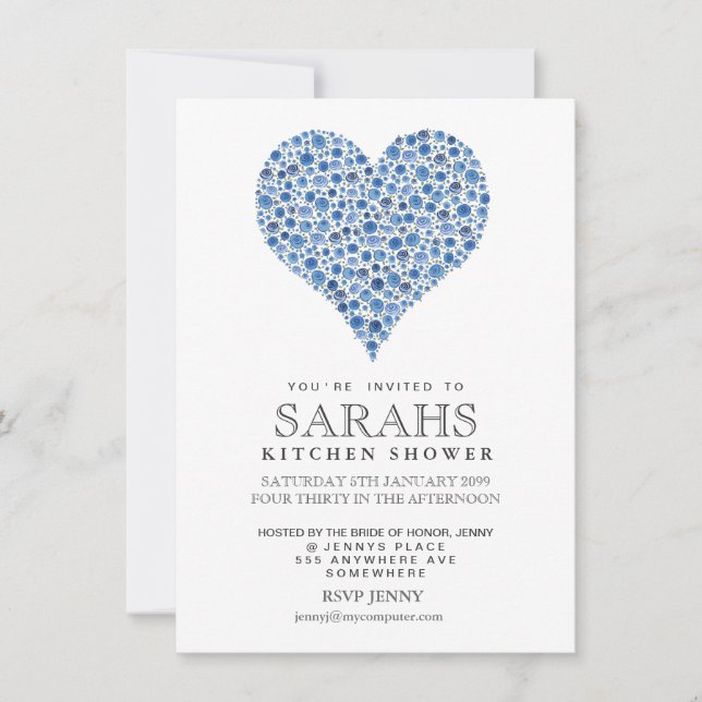 Blue Roses Heart Bridal Shower Party Invite (Front)