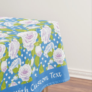 Blue Roses Hearts Romantic Customizable Design Tablecloth
