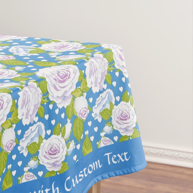 Blue Roses Hearts Romantic Customizable Design Tablecloth (In Situ)