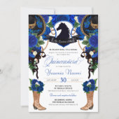 Blue Roses Horse Crest Elegant Charro Quinceanera Invitation (Front)
