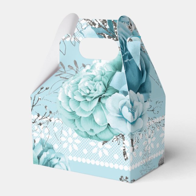 Blue Roses Lace and Silver details Favor Boxes (Front Side)